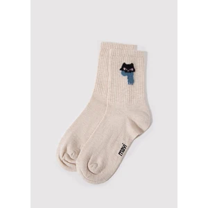 Kedi Baskılı Bej Soket Çorap 1912757-85929