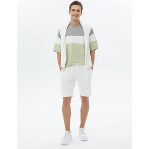 Ekru Düz Örme Jogging Fit Casual Bermuda