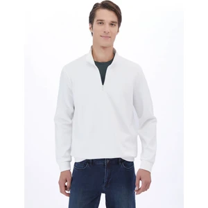 Ekru Dik Yaka Düz Sweatshirt