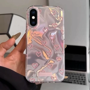 Apple iPhone Xs Uyumlu Kılıf Zebana Pink Heart Silikon Kılıf Pembe