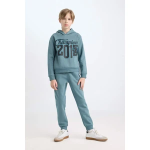 Erkek Çocuk 2'li Takım Kapüşonlu Baskılı Sweatshirt Beli Lastikli Eşofman Altı D3561A824WN