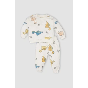 Erkek Bebek 2'li Takım Bisiklet Yaka Dinazor Desenli Sweatshirt Üst Beli Lastikli Eşofman Altı D5940A524WN