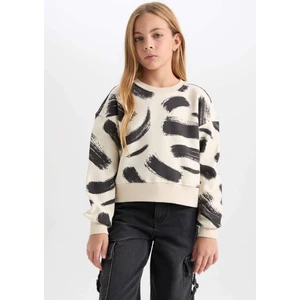 Kız Çocuk Desenli Bisiklet Yaka Sweatshirt D3018A824WN