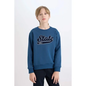 Erkek Çocuk Lacivert Bisiklet Yaka Nakışlı Kalın Sweatshirt D3053A824WN