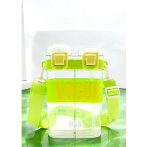 M&B Water Bottle Çift Bölmeli Vogue Matara, 900 ml Çift Kapaklı, Pipetli Çocuk Suluk Okul Için Boyun Askılı Suluk