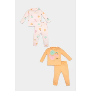 Kız Bebek Pijama Takım Penye 4'lü Meyve Desenli Uzun Kollu Üst Beli Lastikli Uzun Alt D6798A5NS