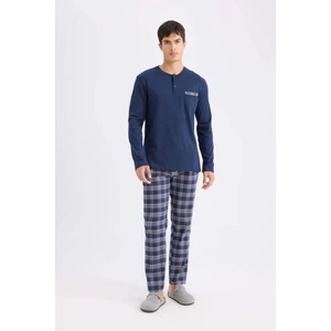 Regular Fit Pijama Takımı Bisiklet Yaka Uzun Kollu Üst Kareli Alt D0040AX24WN