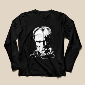 Sınıf Sepeti Atatürk Baskılı Tişört - Siyah - Uzun Kollu - TS855 - Beden: 11-12 Yaş