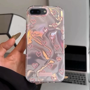 Apple iPhone 7 Plus Uyumlu Kılıf Zebana Pink Heart Silikon Kılıf Pembe