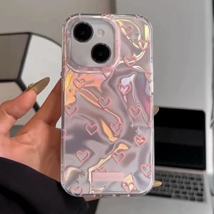 Apple iPhone 13 Uyumlu Kılıf Zebana Pink Heart Silikon Kılıf Pembe