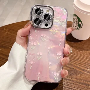 Apple iPhone 15 Pro Max Uyumlu Kılıf Zebana Tulip Flower Silikon Kılıf Pembe