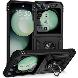 Heptek İletişim Samsung Galaxy Z Flip 6 Kılıf Tank Zırh Yüzüklü Mıknatıslı Standlı Kapak (Vega)