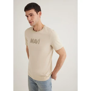 Mavi Logo Baskılı Bej Tişört 066846-70322