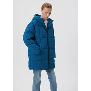 Kapitone Kapüşonlu Mavi Şişme Mont1110218-70789