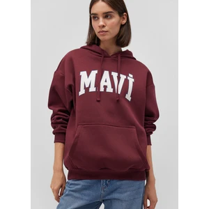 Mavi Logo Baskılı Kapüşonlu Bordo Sweatshirt 1600361-85493
