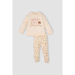 Kız Bebek 2'li Takım Bisiklet Yaka Baskılı Uzun Kollu Tişört Leopar Desenli Alt D6011A524WN