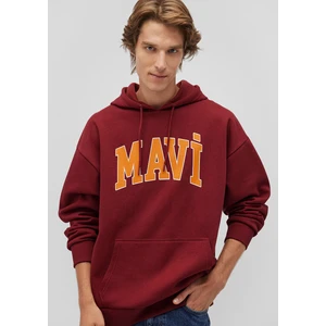 Mavi Logo Baskılı Bordo Kapüşonlu Sweatshirt 067149-85493