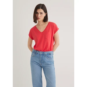 V Yaka Kırmızı Basic Tişört 1600961-71083