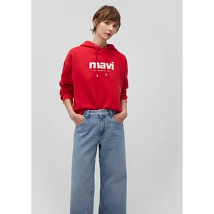 Mavi Logo Baskılı Kapüşonlu Kırmızı Sweatshirt 168334-35476