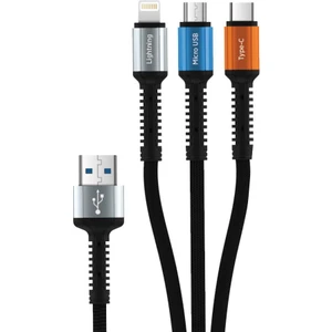 Mf Product MFB406 Lightning Micro USB Type-C Cihazlar ile Uyumlu 3 In 1 Şarj Kablosu 1.2 M Siyah
