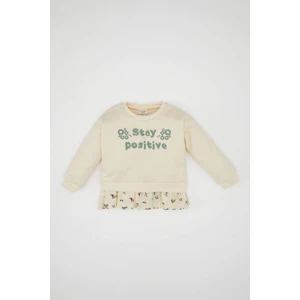 Kız Bebek Bisiklet Yaka Baskılı İçi Yumuşak Tüylü Sweatshirt D4987A524WN