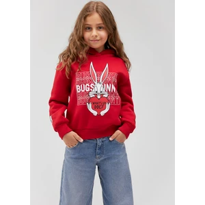 Bugs Bunny Baskılı Kapüşonlu Kırmızı Sweatshirt 7S10036-70471