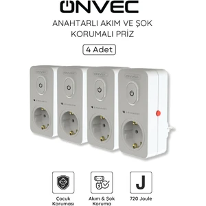 Basic Anahtarlı Akım ve Şok Korumalı Priz 720 Joule 4 Adet