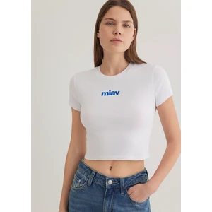 Miav Baskılı Beyaz Crop Tişört 1612453-620