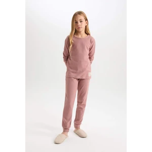 Kız Çocuk Pijama Takım Dokuma Etiketli Waffle Uzun Kollu Üst Beli Lastikli Uzun Alt D6054A824AU