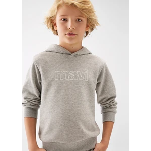 Mavi Logo Baskılı Kapüşonlu Gri Sweatshirt 6S10090-80196