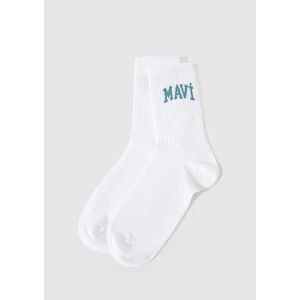 Mavi Logo Detaylı Beyaz Soket Çorap 1912726-21649