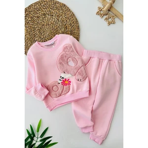 Miniğimin Cicileri Sevimli Panda Aplike Işleme Kız Çocuk kışlık takım - Pembe