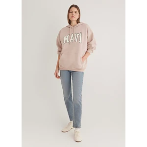 Mavi Logo Baskılı Kapüşonlu Bej Sweatshirt 1600361-70043