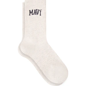 Mavi Logo Baskılı Bej Soket Çorap 0911160-80196