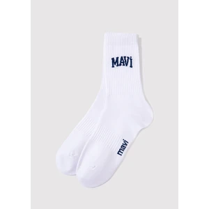 Mavi Logo Baskılı Beyaz Soket Çorap 0911160-28613