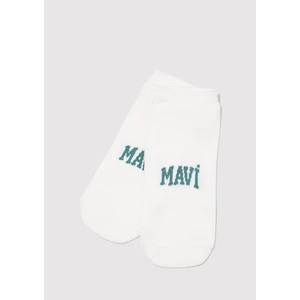 Mavi Logo Baskılı Beyaz Patik Çorap 1912784-20454