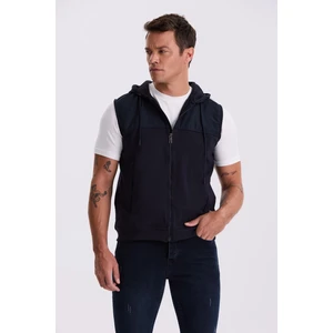 Lacivert Slim Fit Kapüşonlu Pamuklu Likralı Yelek