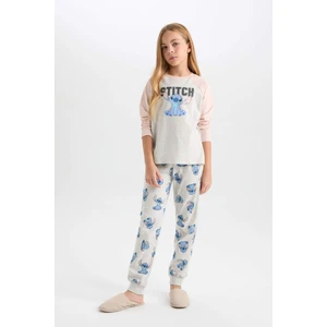 Kız Çocuk Pijama Takımı Disney Lilo & Stitch Bisiklet Yaka Üst Uzun Alt D3747A824AU