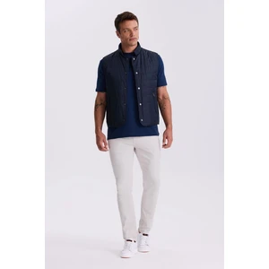 Lacivert Hakim Yaka Elyaflı Slim Fit Yelek