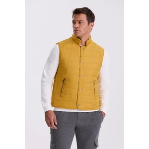 Sarı Hakim Yaka Elyaflı Slim Fit Yelek