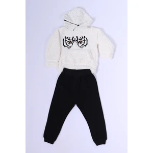 Erkek Çocuk Peluş Eşofman Takımı Baskılı Kapşonlu D30