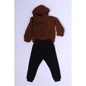 Erkek Çocuk Peluş Eşofman Takımı Baskılı Kapşonlu D30