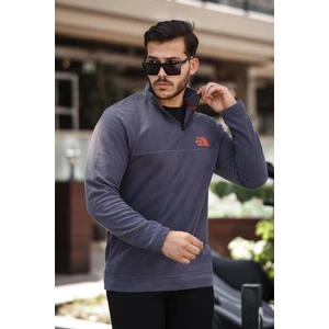 Füme Unisex Nakışlı Dik Yaka Yarım Fermuarlı Polar Sweatshirt- 2321
