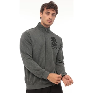 Antrasit Üç İplik Fermuarlı Nakış Detaylı Regular Fit Sweatshirt- 2327