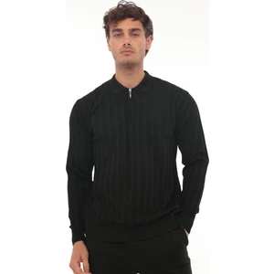 Siyah Petek Dokulu Fitilli Polo Yaka Triko Kazak- 2445