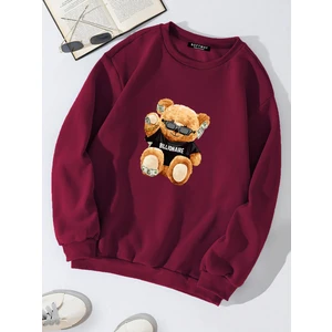 Oversize Bisiklet Yaka Basic Billionaire Baskılı Sweatshirt - Bordo
