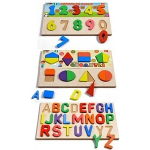 Ahşap Puzzle 3'ü 1 Arada Alfabe - Geometri - Sayılar