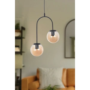 Janin Modern Sarkıt Siyah Gövde Bal Cam 2 Li Avize