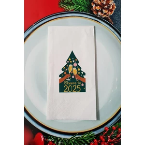 Cheers to 2026 Yazılı Yılbaşı Ağacı Desenli - Yeni Yıl Sunum Peçetesi
