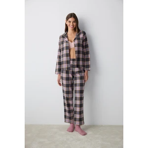 Halie Checked Antrasit Gömlek Pantolon Pijama Takımı
